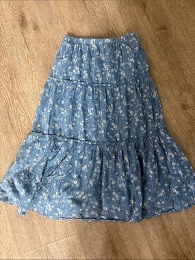 Blue Floral Tiered Maxi Skirt